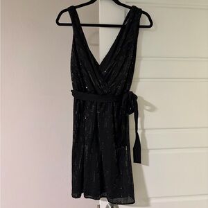 Express Black Sequin V-Neck Wrap Dress
